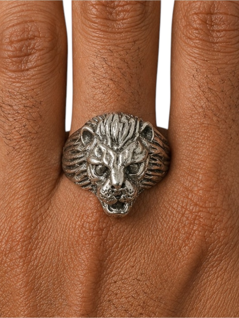 Vintage Silver Lion Brass Ring Size 8